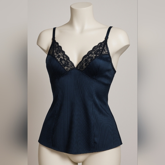 Vintage Other - Vintage Sheer Pinstripe Camisole With Lace Trim Size M*!